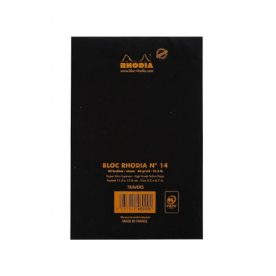 Rhodia Staplebound Notepad - Lined 80 sheets - 4 3/8 x 6 3/8 - Black cover | Atlas Stationers.