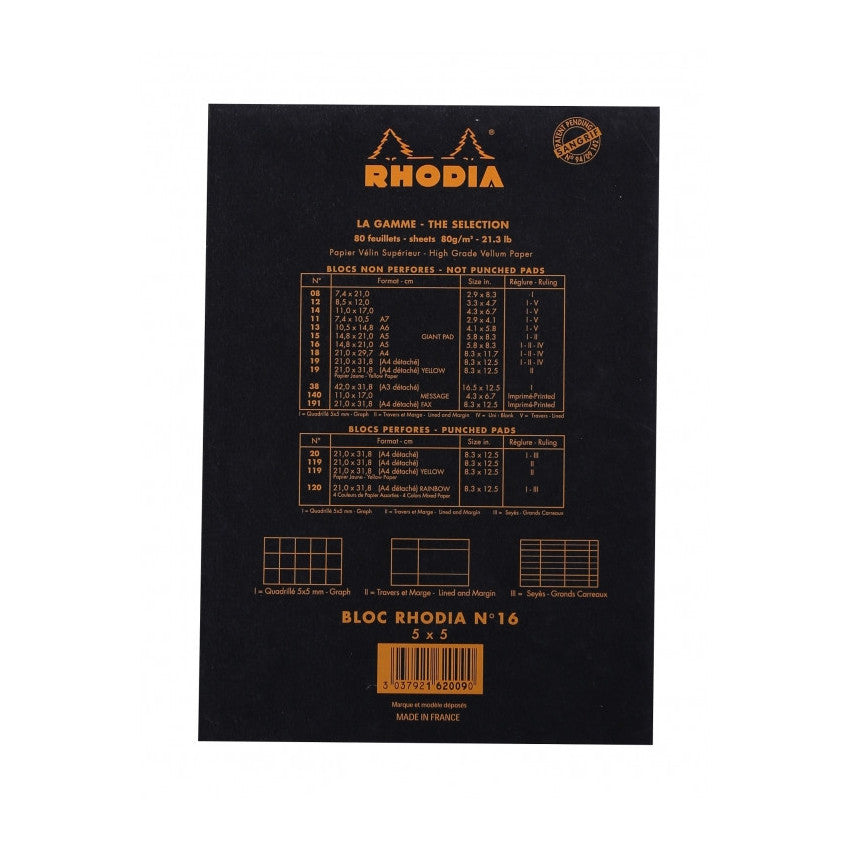 Rhodia Staplebound Notepad - Graph 80 sheets - 6 x 8 1/4 - Black cover | Atlas Stationers.
