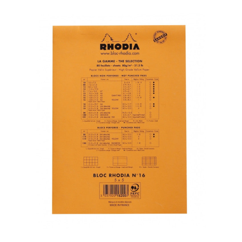 Rhodia Staplebound Notepad - Graph 80 sheets - 6 x 8 1/4 - Orange cover | Atlas Stationers.