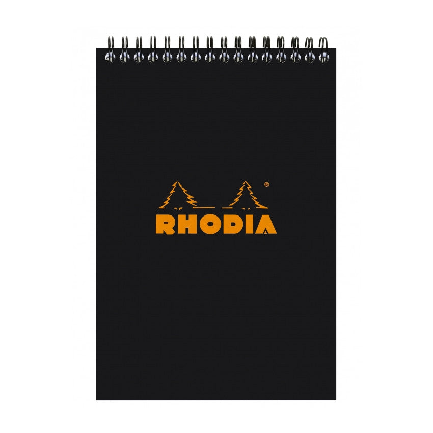 Rhodia Wirebound Notepad - Lined 80 sheets - 6 x 8 1/4 - Black cover | Atlas Stationers.