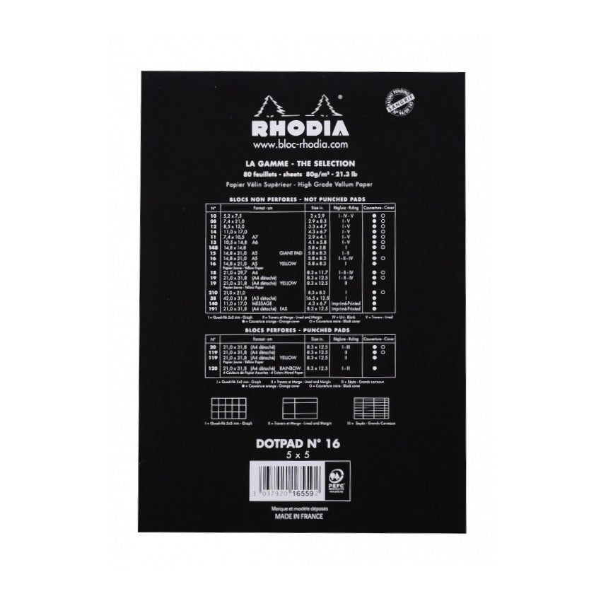 Rhodia Staplebound Notepad - Dot grid 80 sheets - 6 x 8 1/4 - Black cover | Atlas Stationers.