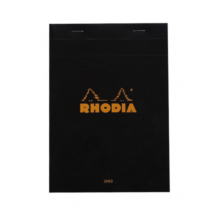 Rhodia Staplebound Notepad - Lined w/ margin 80 sheets - 6 x 8 1/4 - Black cover | Atlas Stationers.