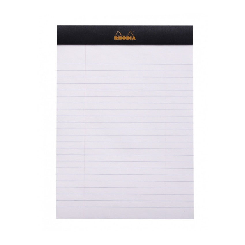 Rhodia Staplebound Notepad - Lined w/ margin 80 sheets - 6 x 8 1/4 - Black cover | Atlas Stationers.