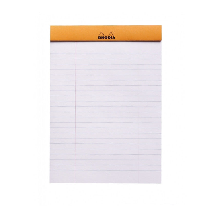 Rhodia Staplebound Notepad - Lined w/ margin 80 sheets - 6 x 8 1/4 - Orange cover | Atlas Stationers.