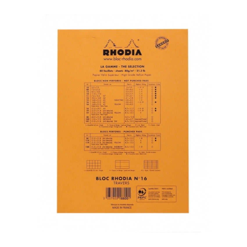 Rhodia Staplebound Notepad - Lined w/ margin 80 sheets - 6 x 8 1/4 - Orange cover | Atlas Stationers.