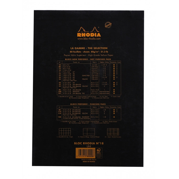 Rhodia Staplebound Notepad - Blank 80 sheets - 8 1/4 x 11 3/4 - Black cover | Atlas Stationers.