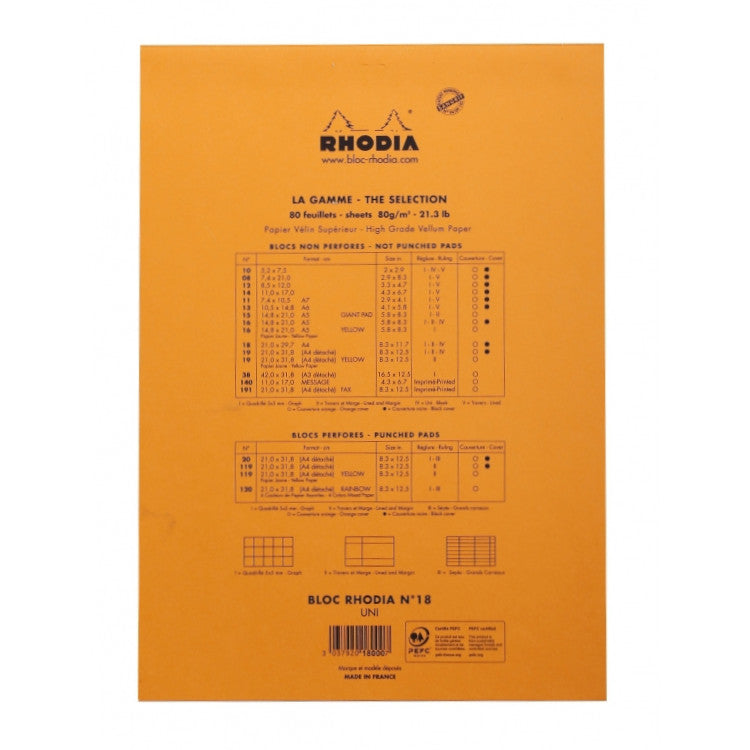 Rhodia Staplebound Notepad - Blank 80 sheets - 8 1/4 x 11 3/4 - Orange cover | Atlas Stationers.