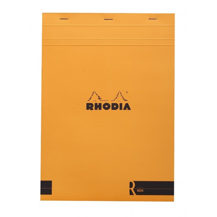 Rhodia "R" Premium Stapled Notepad, Lined, Orange Cover, 8 14" x 11 3/4" | Atlas Stationers.