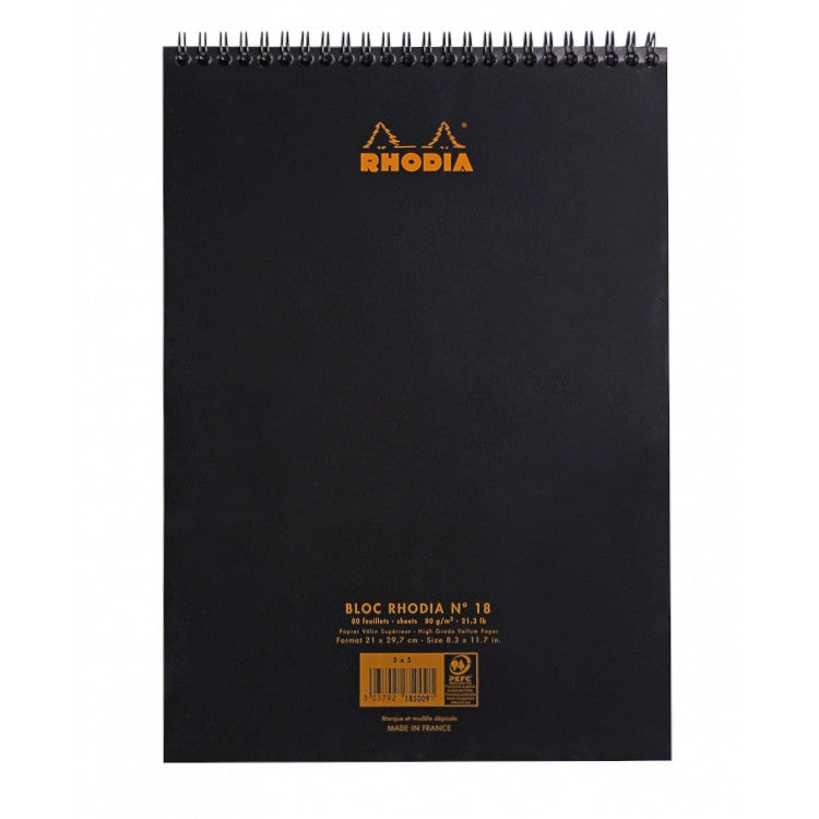 Rhodia Wirebound Notepad - Lined 80 sheets - 8 1/4 x 11 3/4 - Black cover | Atlas Stationers.