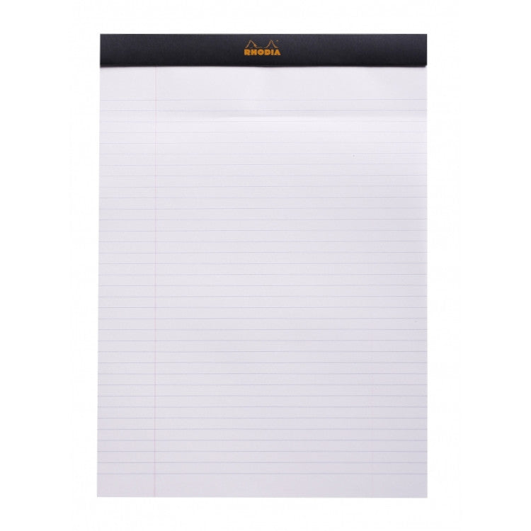 Rhodia Staplebound Notepad - Lined w/ margin 80 sheets - 3 hole punched - 8 1/4 x 11 3/4 - Black cover | Atlas Stationers.