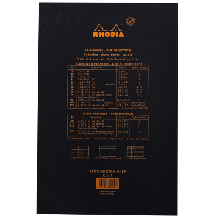 Rhodia Staplebound Notepad - Graph 80 sheets - 8 1/4 x 12 1/2 - Black cover | Atlas Stationers.