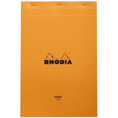 Rhodia Staplebound Notepad - Lined 80 sheets / Yellow paper - 8 1/4 x 12 1/2 - Orange cover | Atlas Stationers.