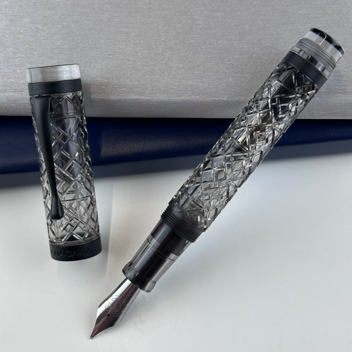 Magna Carta Sapphire Grand Fountain Pen - Grey w/ Black Trim