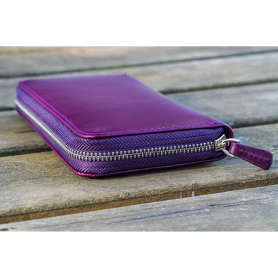 Galen Leather 3 Pen Zipper Case - Purple | Atlas Stationers.