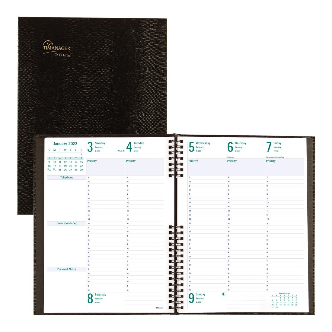 Timanager CoilPro Weekly Planner - 7 5/8" 10 1/4" - Black Cover | Atlas Stationers.