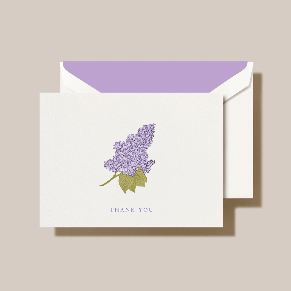 Crane Lilac Thank You Note Stationery | Atlas Stationers.