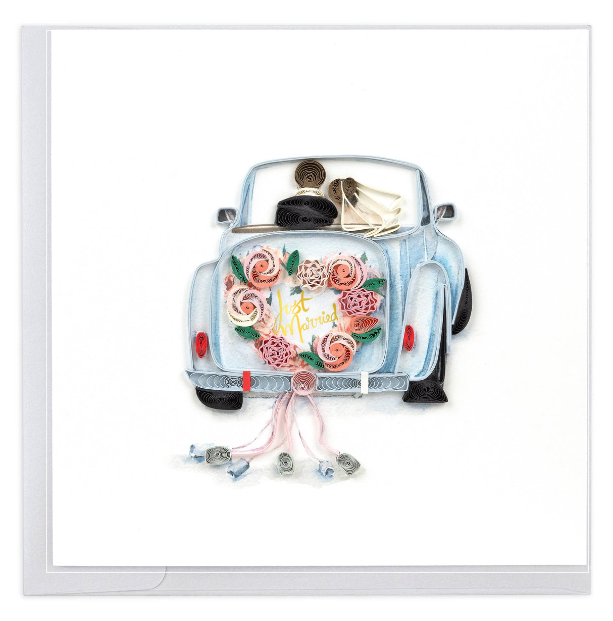 Quilled Just Married Car Wedding Greeting Card