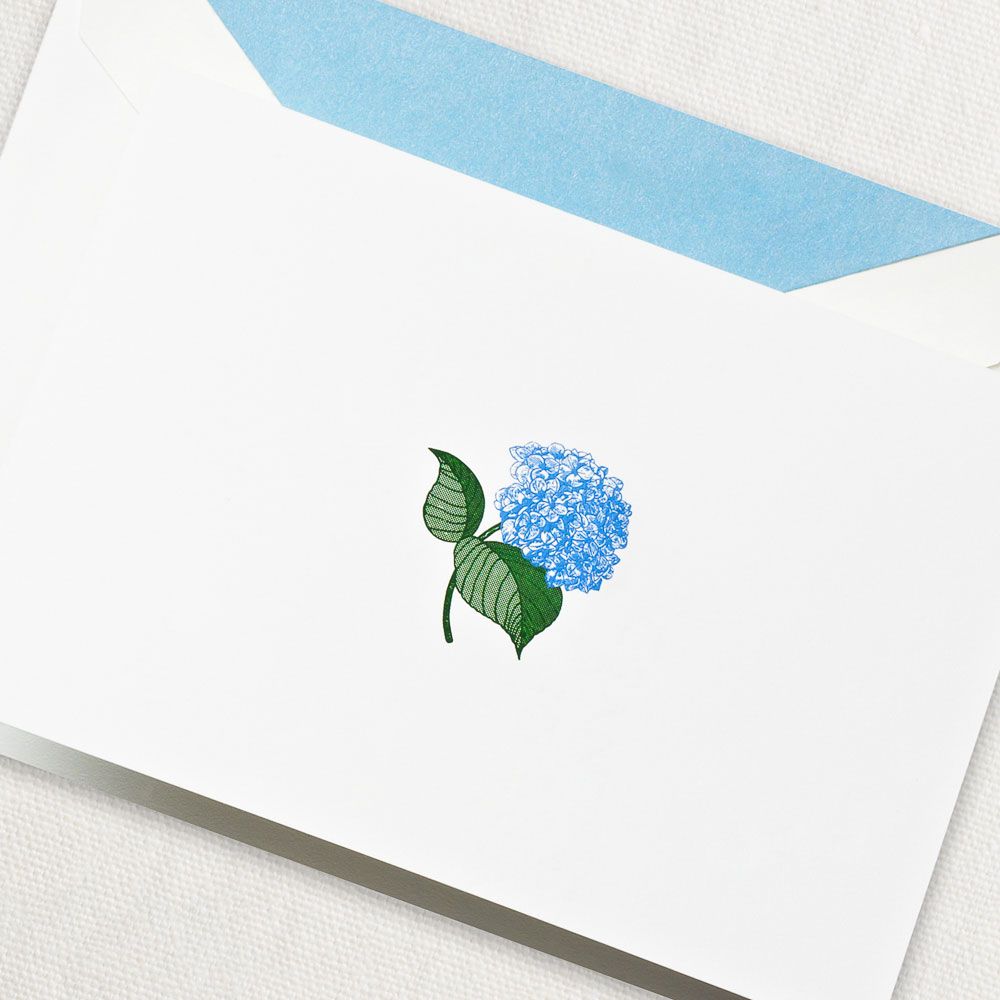 Engraved Blue Hydrangea Note | Atlas Stationers.