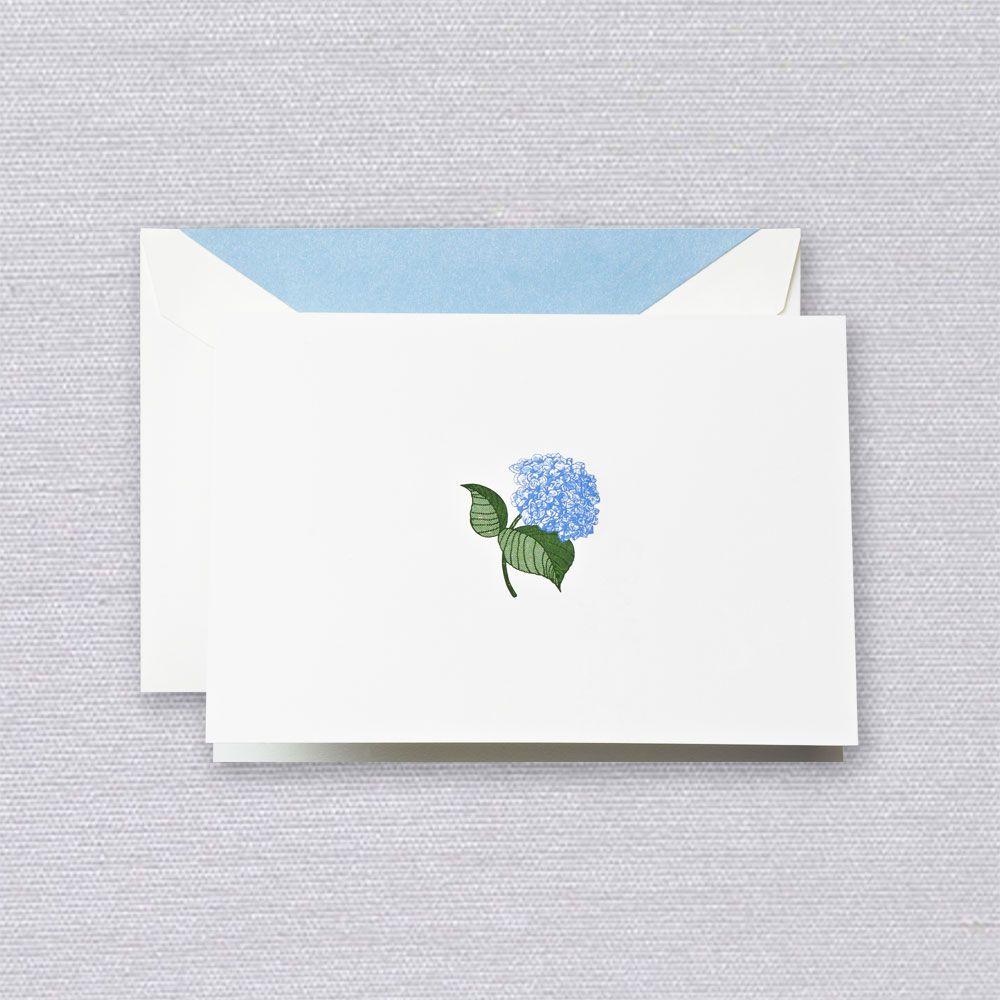 Engraved Blue Hydrangea Note | Atlas Stationers.