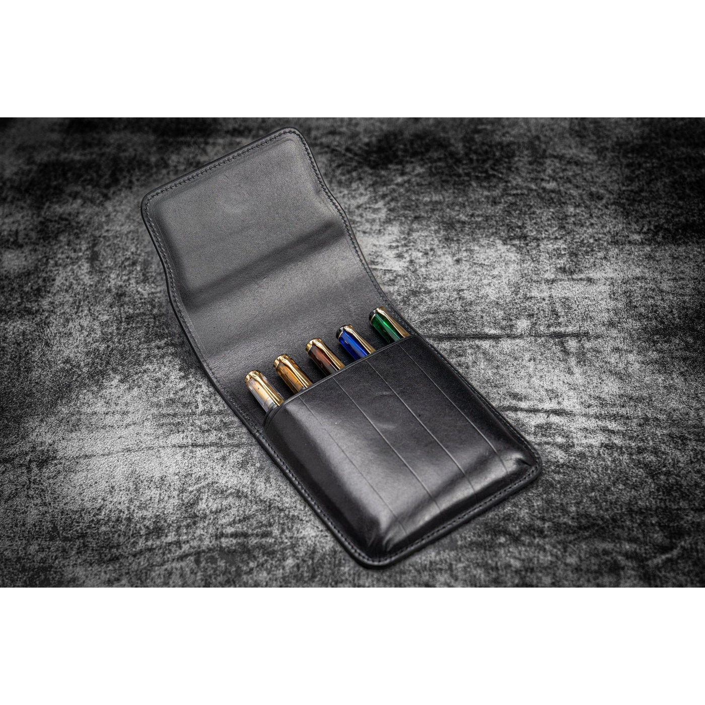 Galen Leather 5 Pen Flap Case - Black | Atlas Stationers.