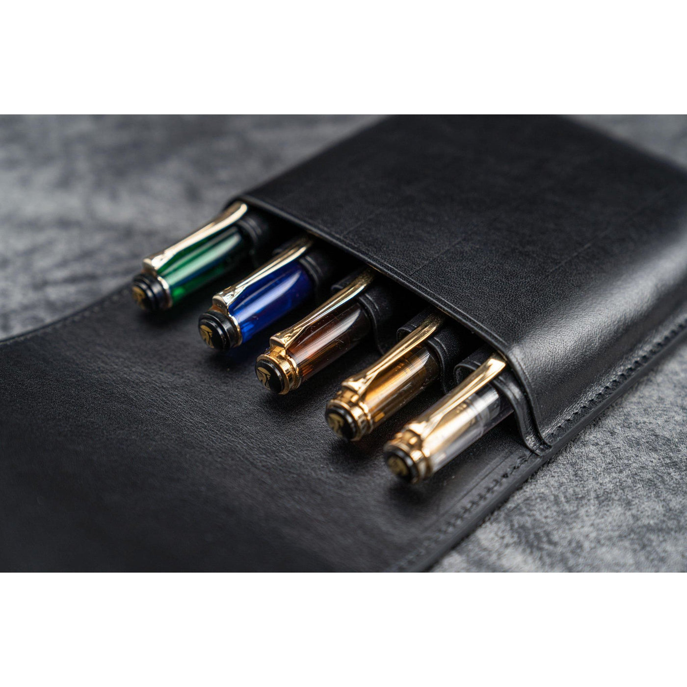 Galen Leather 5 Pen Flap Case - Black | Atlas Stationers.