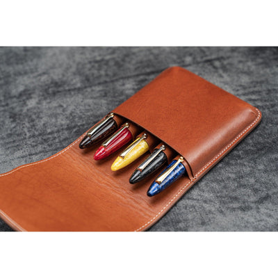Galen Leather 5 Pen Flap Case - Brown | Atlas Stationers.