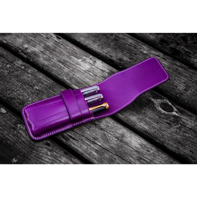 Galen Leather 3 Pen Flap Case - Purple | Atlas Stationers.