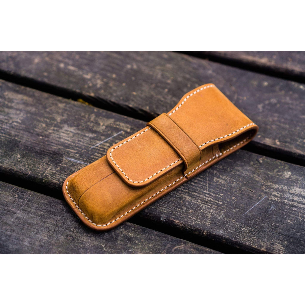 Galen Leather 2 Pen Flap Case - Crazy Horse Brown | Atlas Stationers.