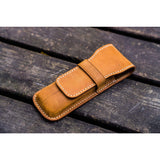 Galen Leather 2 Pen Flap Case - Crazy Horse Brown | Atlas Stationers.