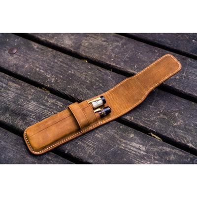 Galen Leather 2 Pen Flap Case - Crazy Horse Brown | Atlas Stationers.