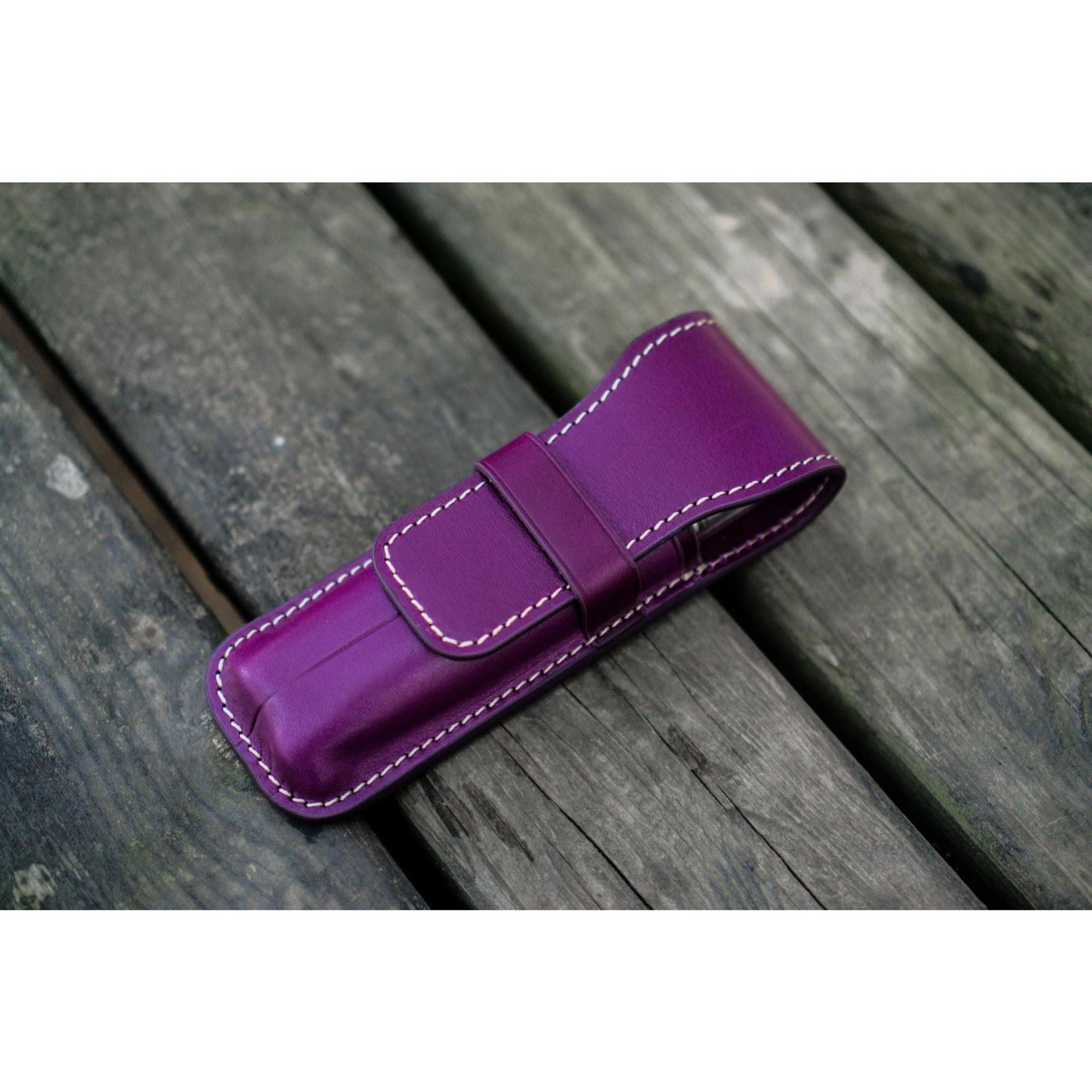 Galen Leather 2 Pen Flap Case - Purple | Atlas Stationers.