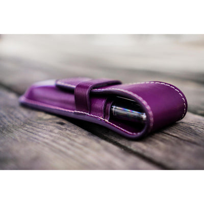 Galen Leather 2 Pen Flap Case - Purple | Atlas Stationers.