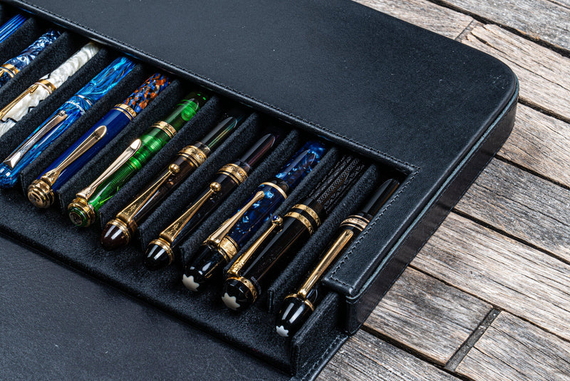 Galen Leather Magnum Opus 12 Slot Pen Case - Black | Atlas Stationers.