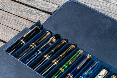 Galen Leather Magnum Opus 12 Slot Pen Case - Crazy Horse Navy Blue | Atlas Stationers.