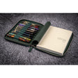 Galen Leather 10 Pen Zipper Case with A5 Notebook Holder - Crazy Horse Green | Atlas Stationers.