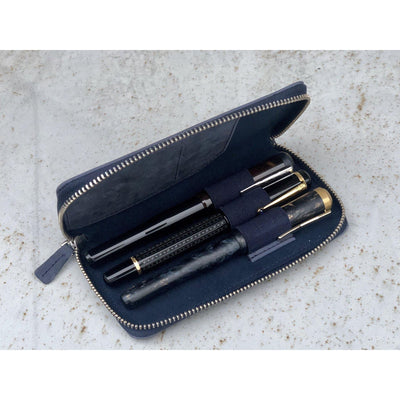 Galen Leather 3 Pen Zipper Case - Crazy Horse Navy Blue | Atlas Stationers.