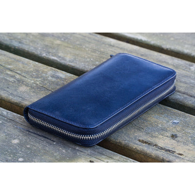 Galen Leather 3 Pen Zipper Case - Navy Blue | Atlas Stationers.