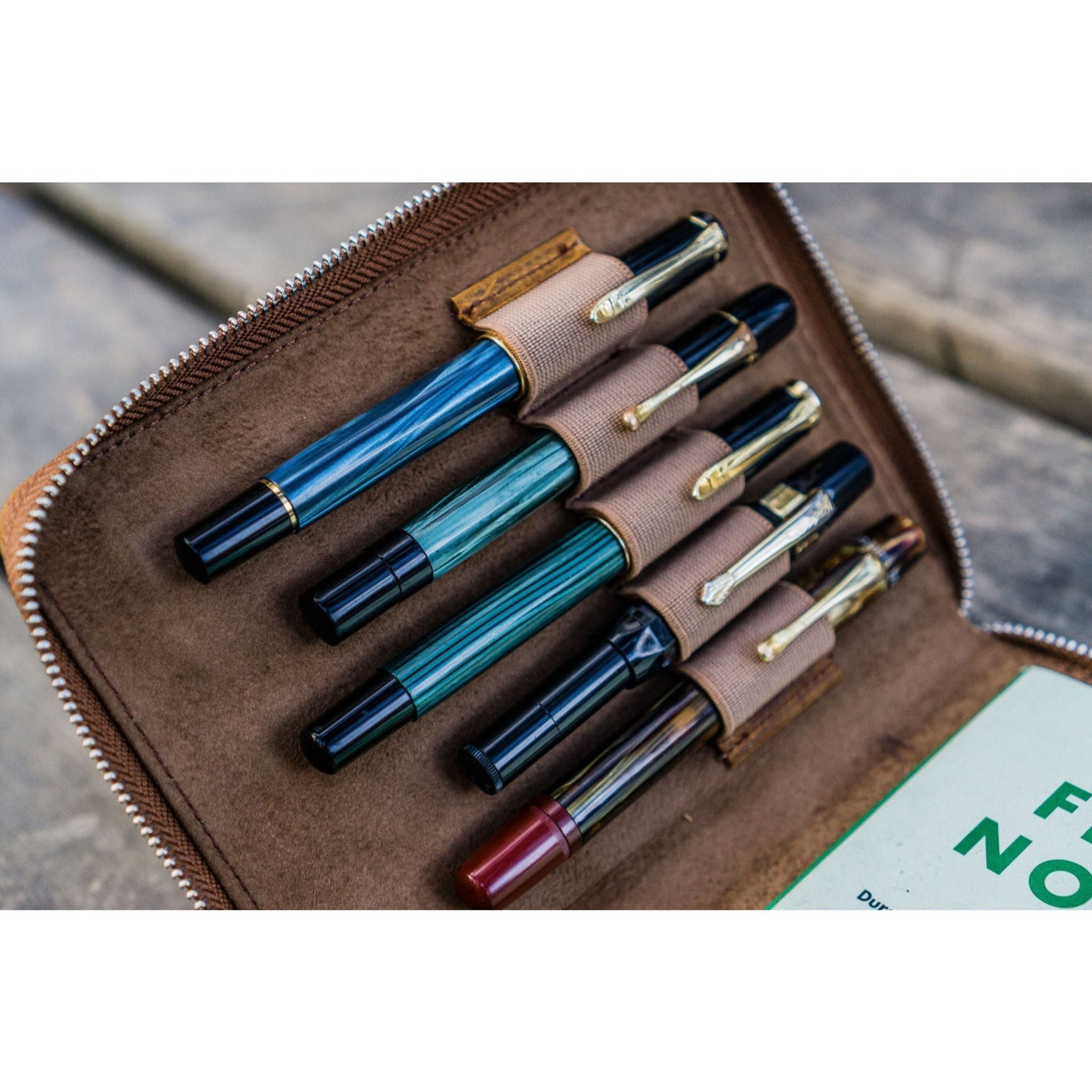 Galen Leather 5 Pen Zipper Case - Crazy Horse Brown | Atlas Stationers.