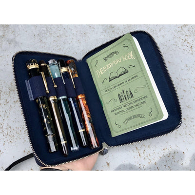 Galen Leather 5 Pen Zipper Case - Crazy Horse Navy Blue | Atlas Stationers.