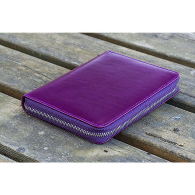 Galen Leather 5 Pen Zipper Case - Purple | Atlas Stationers.