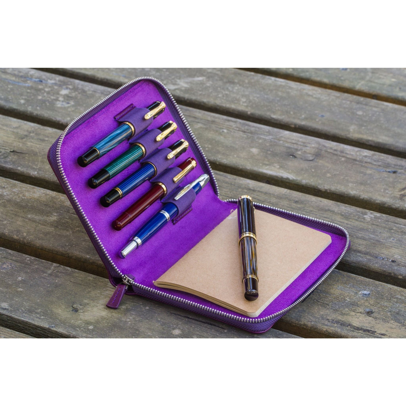 Galen Leather 5 Pen Zipper Case - Purple | Atlas Stationers.