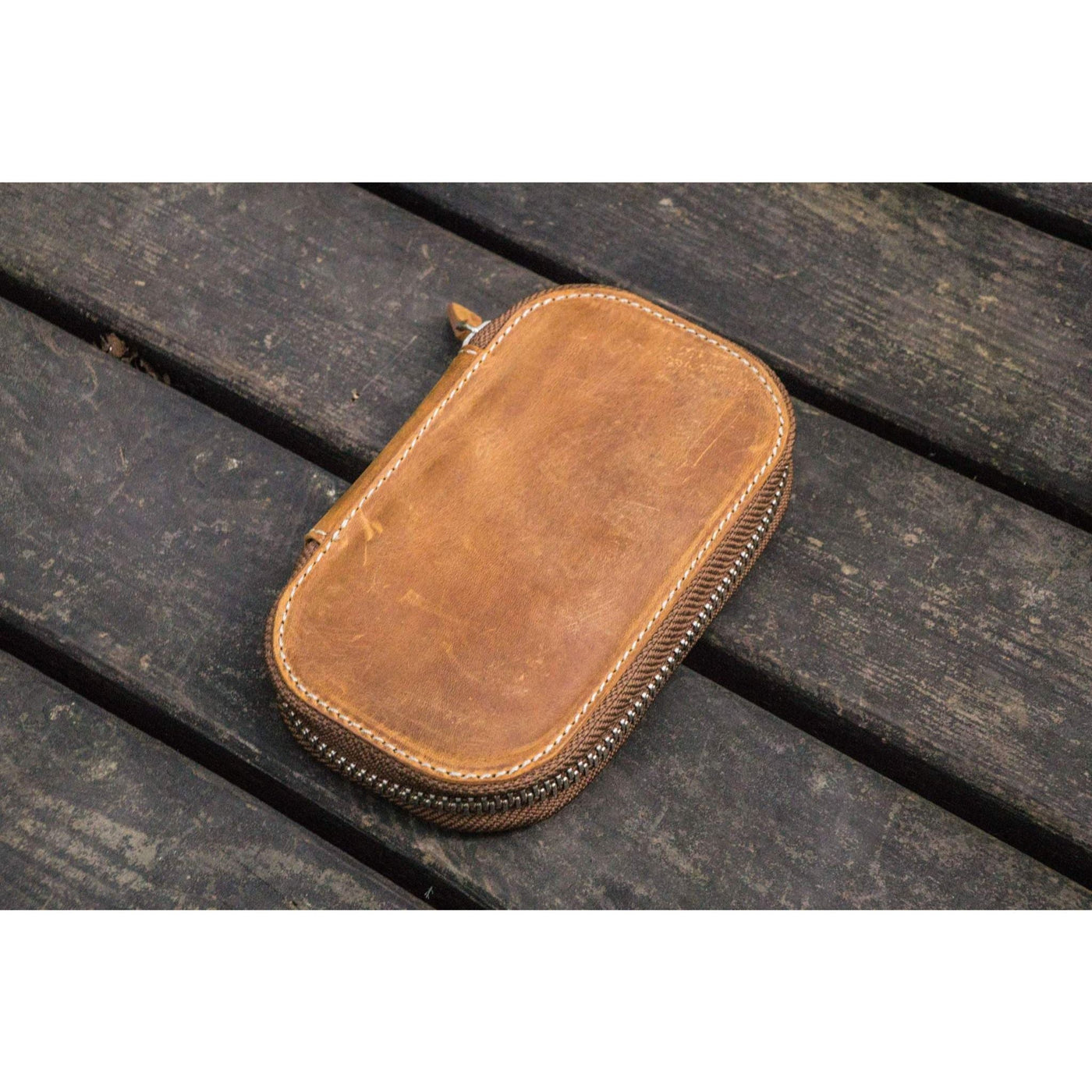 Galen Leather 6 Pen Zipper Case - Crazy Horse Brown | Atlas Stationers.