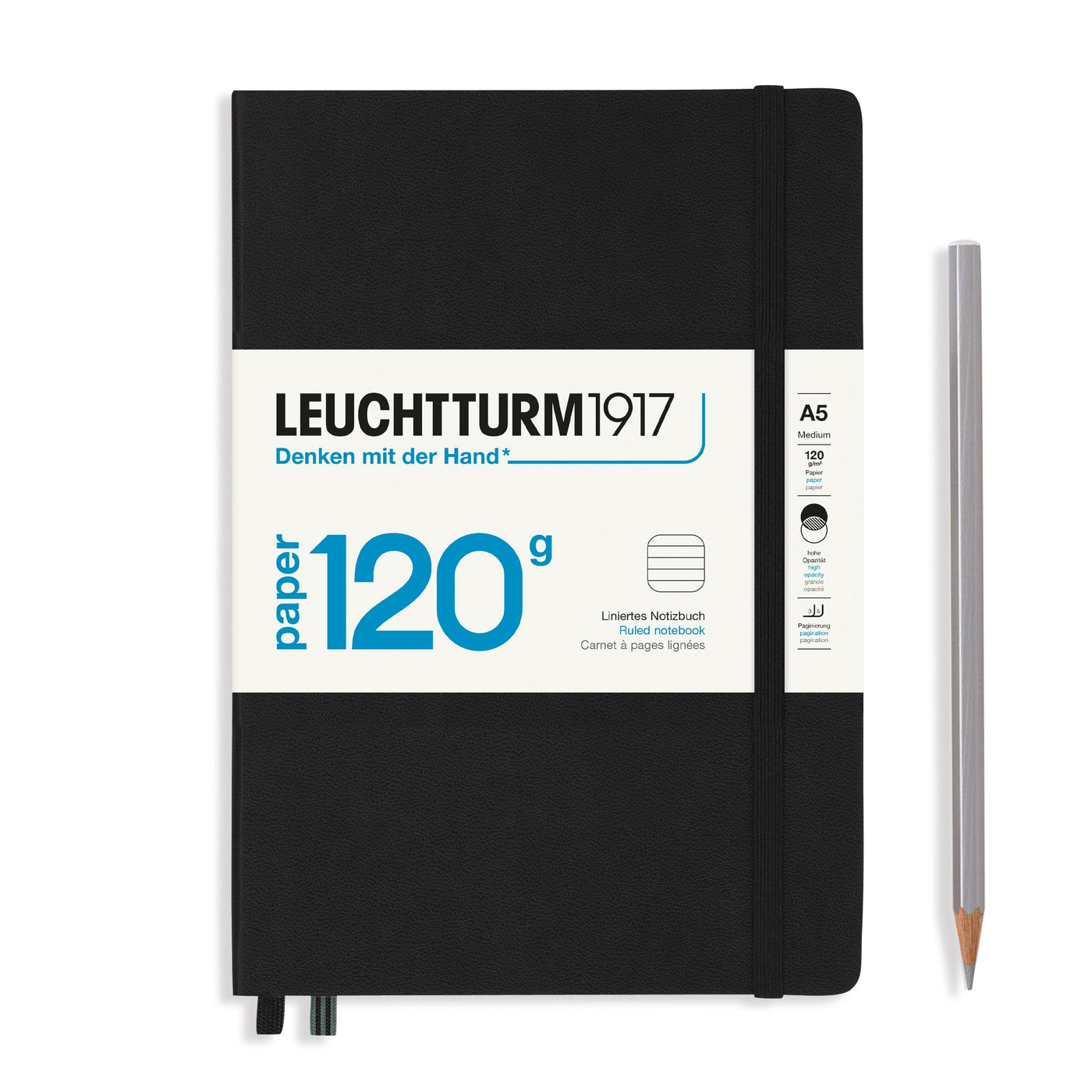 Leuchtturm A5 120g Hardcover Notebook - Black - Ruled | Atlas Stationers.