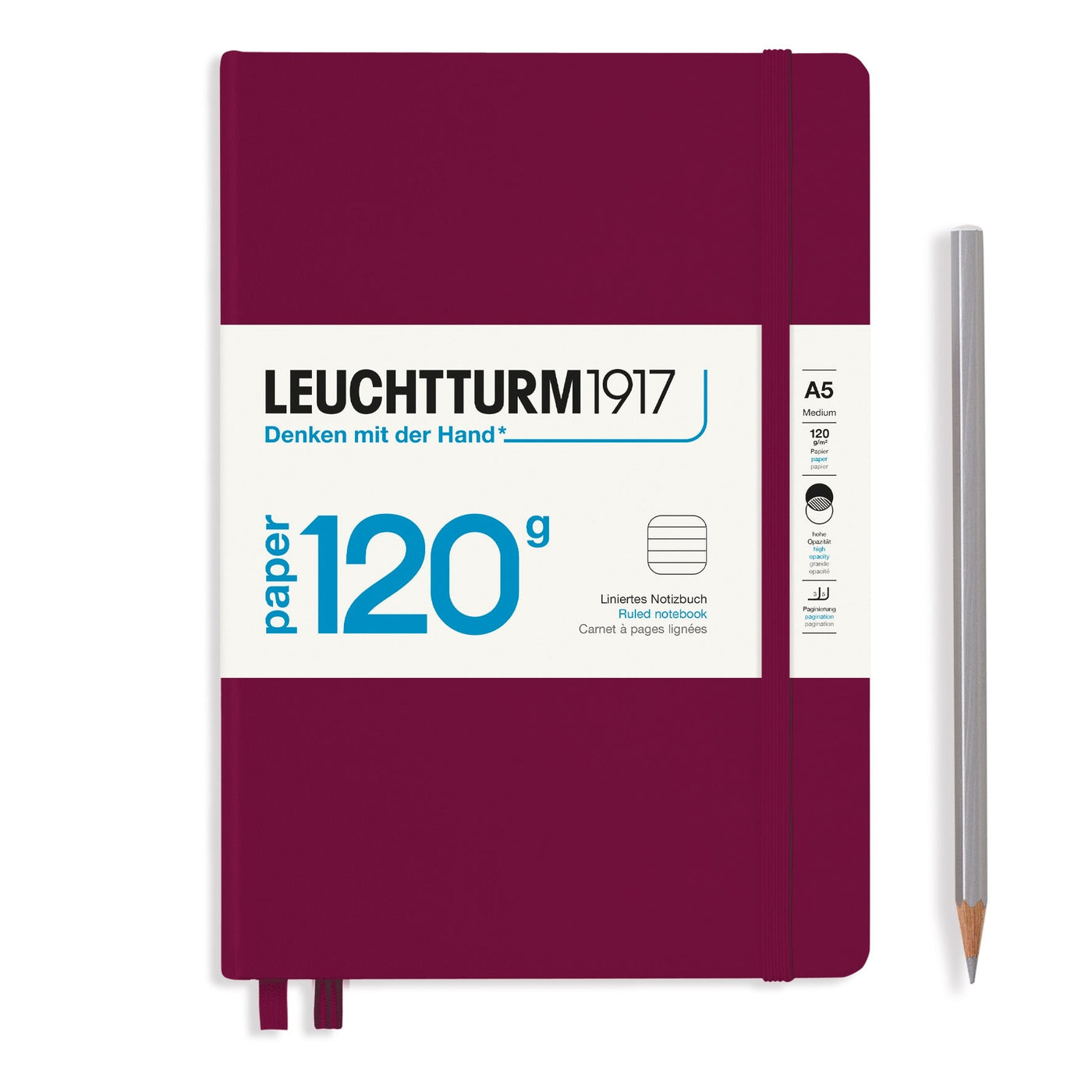 Leuchtturm A5 120g Hardcover Notebook - Port Red - Ruled | Atlas Stationers.
