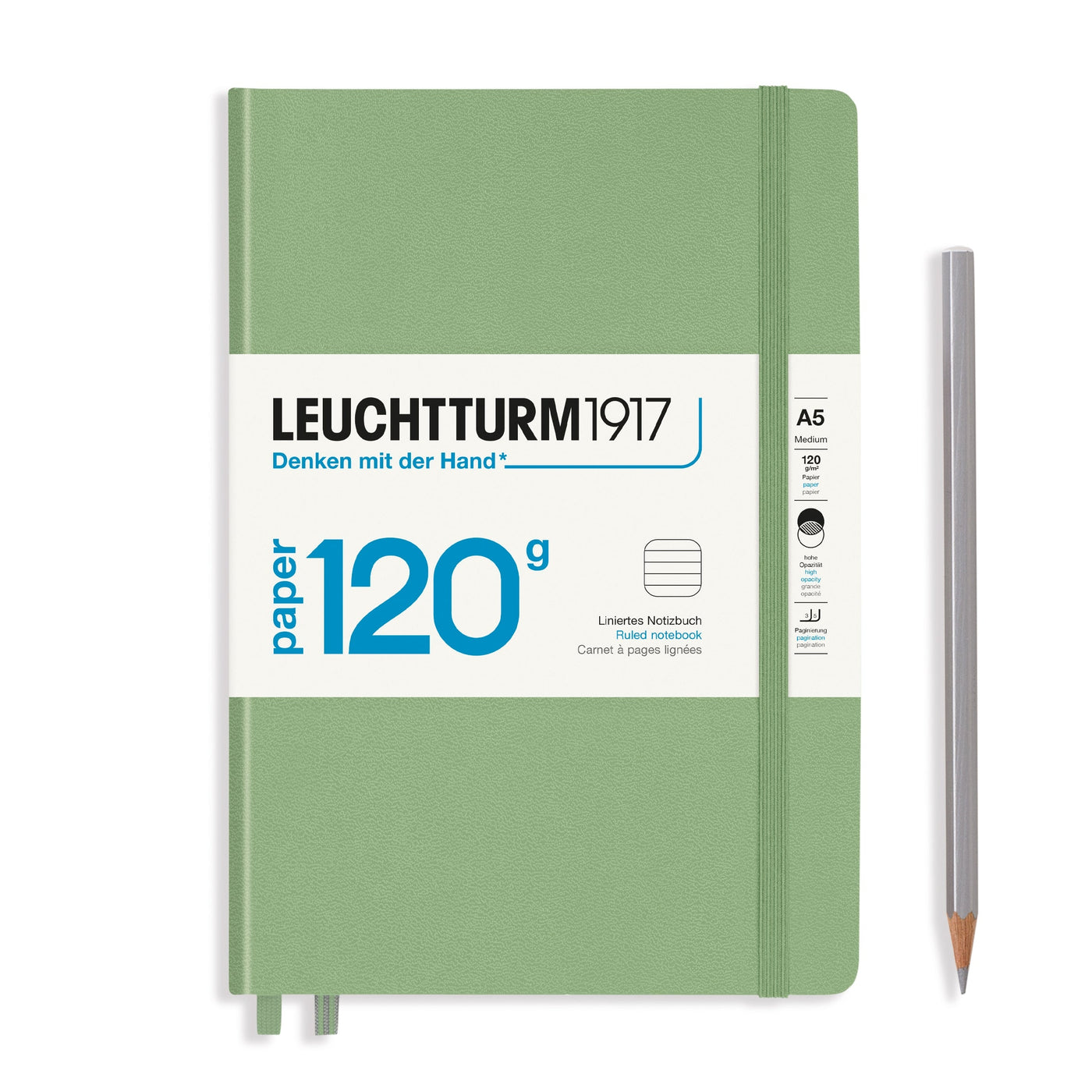 Leuchtturm A5 120g Hardcover Notebook - Sage - Ruled | Atlas Stationers.