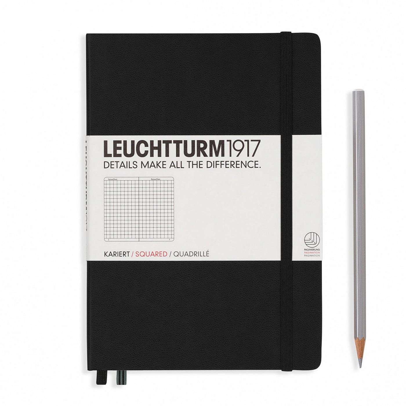 Leuchtturm A5 Hardcover Notebook - Black - Squared | Atlas Stationers.