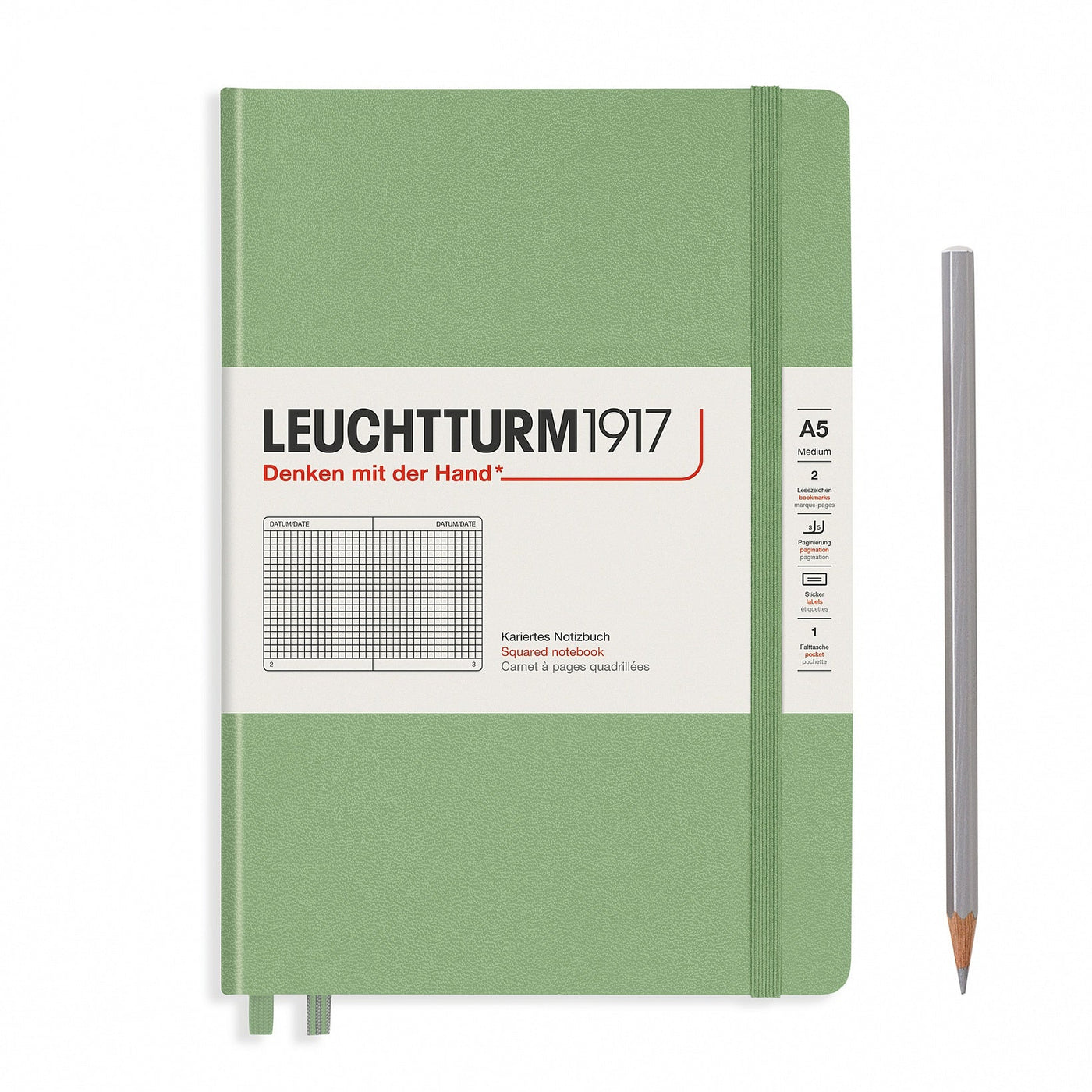 Leuchtturm A5 Hardcover Notebook - Sage - Squared | Atlas Stationers.