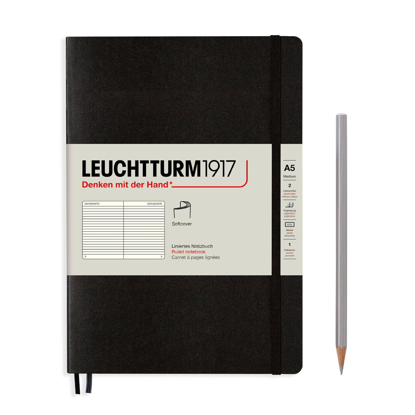 Leuchtturm A5 Softcover Notebook - Black - Ruled | Atlas Stationers.