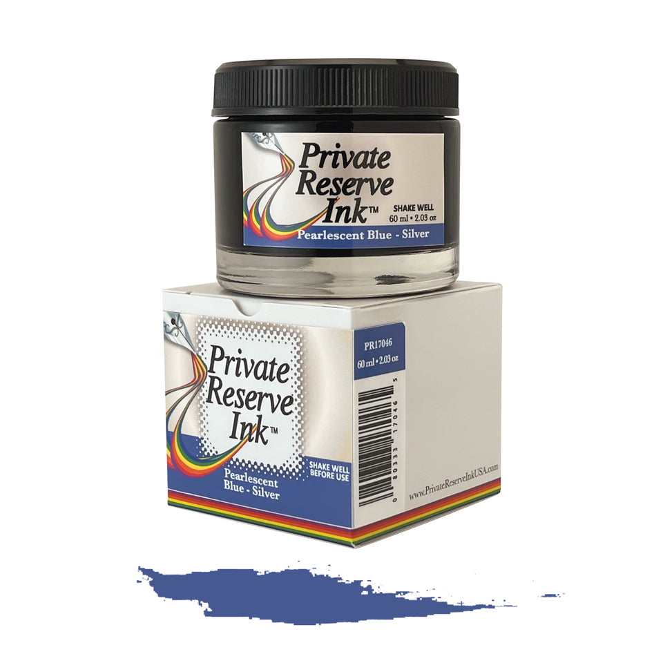 Private Reserve Pearlescent Blue-Silver - 60ML Bottled Ink | Atlas Stationers.