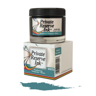 Private Reserve Pearlescent Turquoise-Silver - 60ML Bottled Ink | Atlas Stationers.